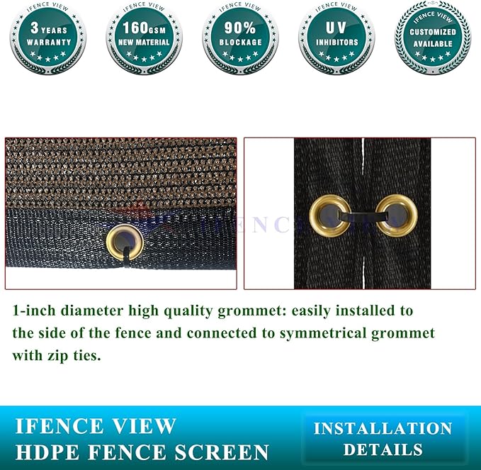 Ifenceview 6'x1' to 6'x100' Brown Shade Cloth Panels Fence Privacy Screen Fabric Mesh Net for Construction Site Yard Driveway Garden Railing Pool Balcony Canopy Awning 160 GSM (6' x 65')