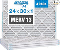 Aerostar 24x30x1 MERV 13 Pleated Air Filter, AC Furnace Air Filter, 4 Pack (Actual Size: 23 7/8" x 29 7/8" x 3/4")