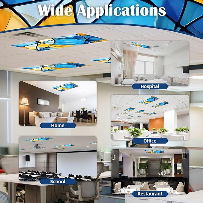 4 Pcs Fluorescent Light Covers - Classroom, Office 4 x 2 Feet Flame Retardant Magnetic Covers for Ceiling Lights Filters (Colorful Art)