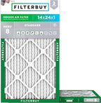 Filterbuy 14x24x1 Air Filter MERV 8 Essential Dust & Allergy Defense (2-Pack), Electrostatic Pleated HVAC AC Furnace Filters Replacement, Made in USA (Actual Size: 13.38 x 23.38 x 0.75)