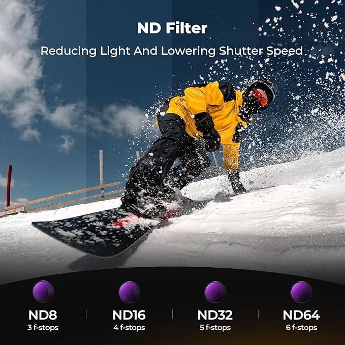 K&F CONCEPT 6Pack HD Filter Kit Compatible with DJI Osmo Action 6, CPL ND8 ND16 ND32 ND64 Black Diffusion 1/4 Plarizer Light Reduction Effect Filter HD Optical Glass with Multi-Layer Nano-Coating