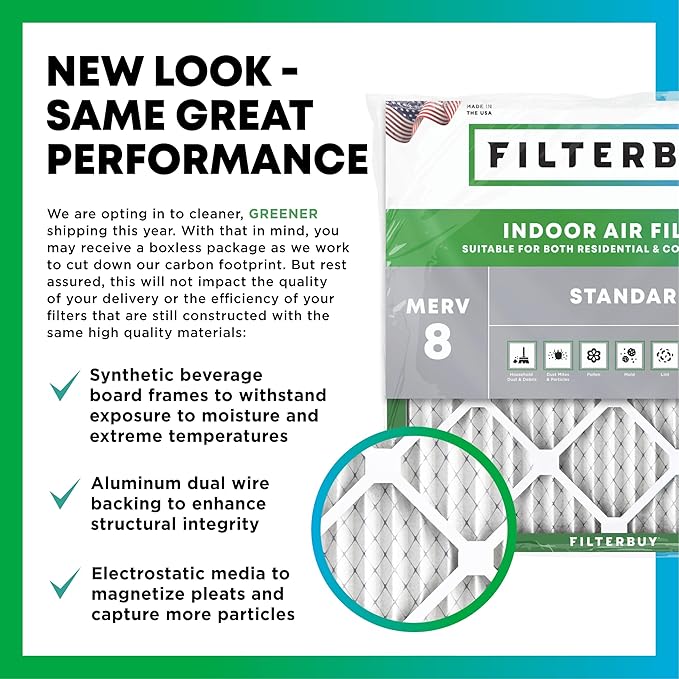 Filterbuy 18x24x4 Air Filter MERV 8 Essential Dust & Allergy Defense (4-Pack), Electrostatic Pleated HVAC AC Furnace Filters Replacement, Made in USA (Actual Size: 17.50 x 23.38 x 3.63)