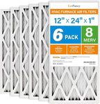 LotFancy 12x24x1 Air Filter MERV 8 6-Pack, Electrostatic Pleated Furnace & AC Filter, Captures Dust, Pet Hair, Pollen, Actual Size: 11.75"x23.75"x0.75"
