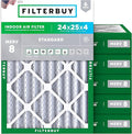 Filterbuy 24x25x4 Air Filter MERV 8 Essential Dust & Allergy Defense (6-Pack), Electrostatic Pleated HVAC AC Furnace Filters Replacement, Made in USA (Actual Size: 23.75 x 24.75 x 3.63)