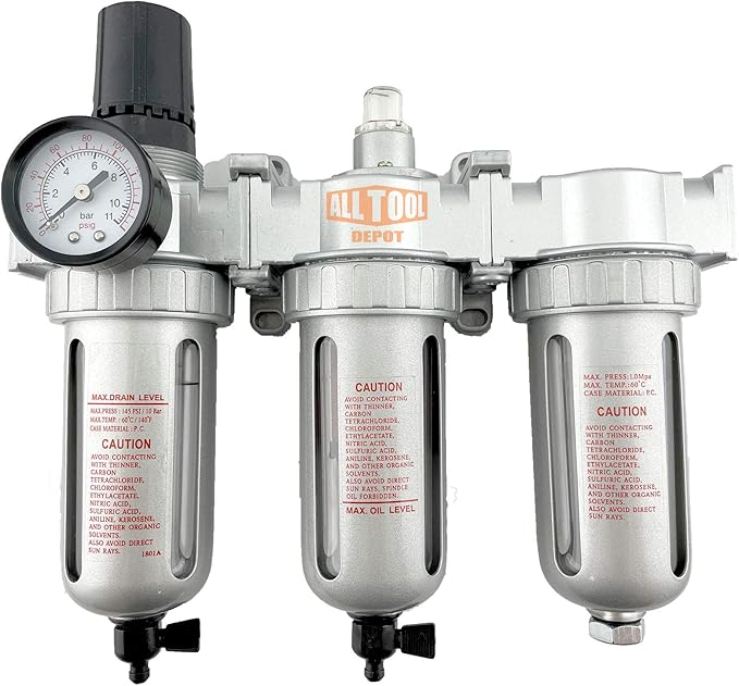 3/8" NPT MID FLOW Filter Regulator Coalescing Desiccant Dryer System For Compressed Air Lines, Poly Bowls, Great For Paint Spray And Plasma Cutter (MANUAL DRAIN)