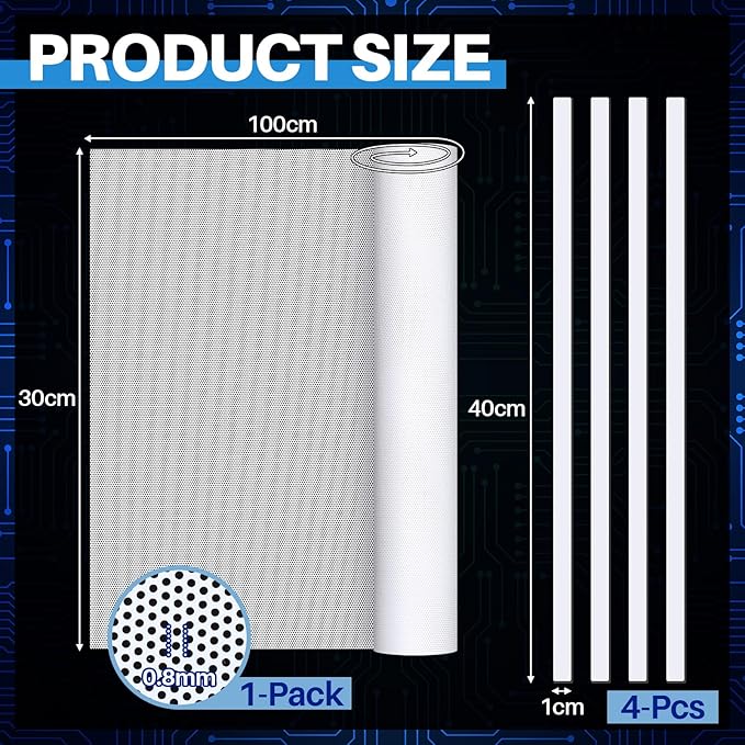 Woanger 1 Pcs 1000 x 300 mm DIY PC Case Dust Filter PC Fan Mesh Filter Air Vent Covers PVC Dustproof Cover with Magnetic Sticker for Computer Chassis Speaker and More, 0.03 Inch Hole