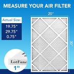 LotFancy 20x30x1 Air Filter MERV 13 4-Pack, Electrostatic Pleated HVAC Furnace Air Filter, Captures Pet Dander Smog Smoke, Actual Size: 19.75"x29.75"x0.75"