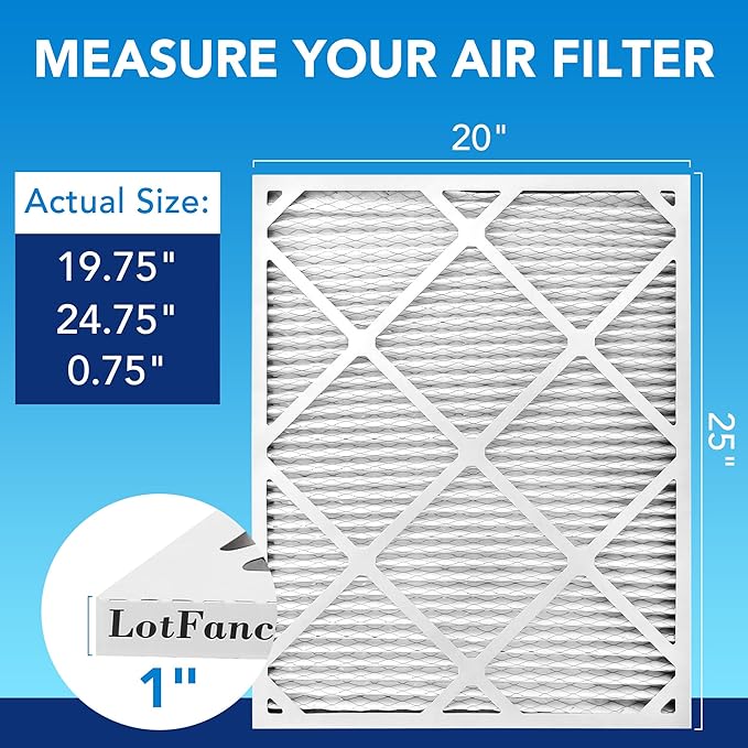 LotFancy 20x25x1 Air Filter MERV 13 4-Pack, Electrostatic Pleated HVAC Furnace Air Filter, Captures Pet Dander Smog Smoke, Actual Size: 19.75"x23.75"x0.75"