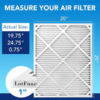 LotFancy 20x25x1 Air Filter MERV 13 4-Pack, Electrostatic Pleated HVAC Furnace Air Filter, Captures Pet Dander Smog Smoke, Actual Size: 19.75"x23.75"x0.75"