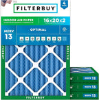 Filterbuy 16x20x2 Air Filter MERV 13 Optimal Smoke & Allergy Defense (4-Pack), Electrostatic Pleated HVAC AC Furnace Filters Replacement, Made in USA (Actual Size: 15.50 x 19.50 x 1.75)