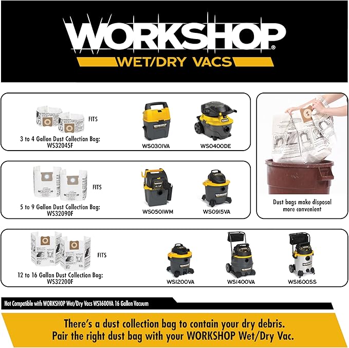 WORKSHOP Wet/Dry Vacs Vacuum Filters WS13045F2 HEPA Media Filter For Shop Vacuum Cleaner (2pk - HEPA Media Filter For Wet/Dry Vacuum Cleaner) Fits WORKSHOP 3-Gallon to 4.5-Gallon Shop Vacuum Cleaners