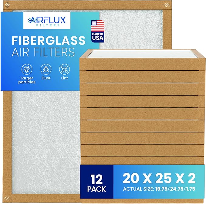 Fiberglass Air Filter -20x25x2Air Filter 12 Pack - Non Pleated 20"x25"x2", AC Filters for Home, Fiberglass, HVAC filters, Heater, Furnace Catcher for Dust - 1 YEAR SUPPLY