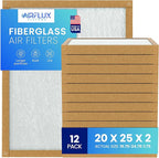 Fiberglass Air Filter -20x25x2Air Filter 12 Pack - Non Pleated 20"x25"x2", AC Filters for Home, Fiberglass, HVAC filters, Heater, Furnace Catcher for Dust - 1 YEAR SUPPLY