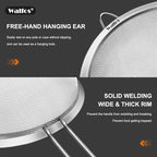 Walfos Fine Mesh Strainer 4PCS, Versatile Kitchen Strainer with Handle - 7", 4.6", 3.15", 2.7" Sieve Fine Mesh Stainless Steel, Metal Strainers and Sifters for Rice, Quinoa, Tea, Cocktail, Juice