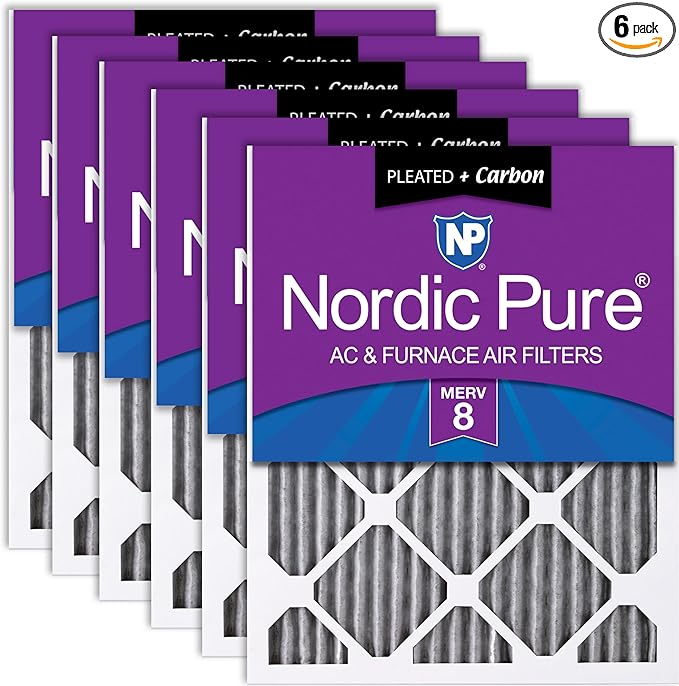 Nordic Pure 16x30x1 (Actual Size: 15 3/4 x 29 11/16 x 3/4) Furnace Air Filters MERV 8 Pleated Plus Carbon 6 Pack