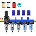 1/4'' NPT 5 Stage Air Drying System,Air Compressor Dryer System,5 &0.5 &0.01 Micron Filter Cartridge,Double Desiccant Dryers & Air Regulator,Metal Bowl, Semi-Auto Drain,Industrial Grade-Blue