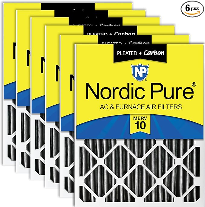 Nordic Pure 16x20x4 (Actual Size: 15 1/2 x 19 1/2 x 3 5/8) Furnace Air Filters MERV 10 Pleated + Carbon 6 Pack