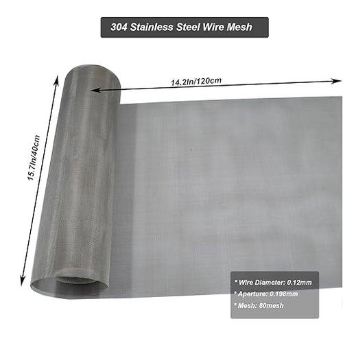 304 Stainless Steel Mesh 80Mesh, 15.7"x47.2"(40x120cm) Metal Mesh Screen, Woven Fine Wire Mesh Easy to Cut for Filter Mesh, Filtration Cloth and DIY Project