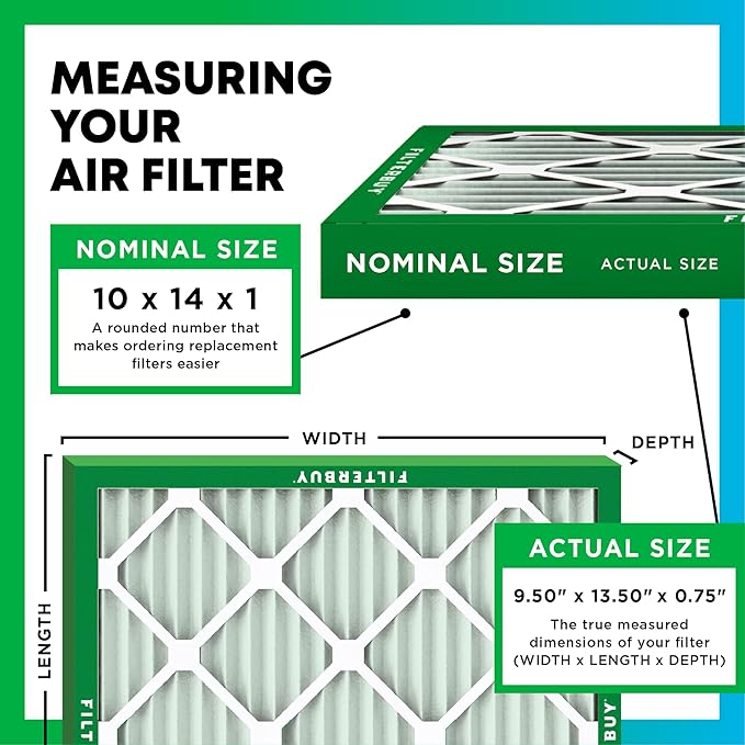 Filterbuy 10x14x1 Air Filter MERV 8 Essential Dust & Allergy Defense (4-Pack), Electrostatic Pleated HVAC AC Furnace Filters Replacement, Made in USA (Actual Size: 9.50 x 13.50 x 0.75)