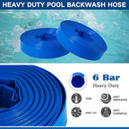 Eastrans 1 1/2 in x 100 ft Pool Backwash Hose Kit with Female NPT Adapter,Heavy Duty Discharge Pump Hose for Swimming Pool,Reinforced Pool Drain Hose with 2 Clamps and Thread Seal Tape,6 Bar