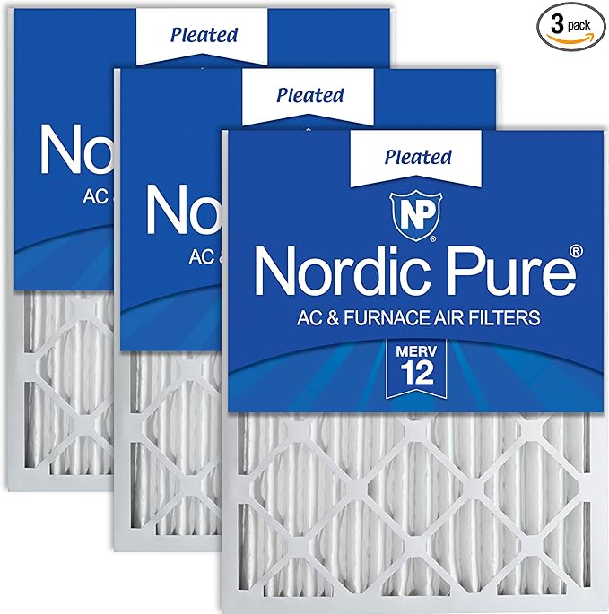 Nordic Pure 25x25x2 (Actual Size: 24 1/2 x 24 1/2 x 1 3/4) Pleated MERV 12 Air Filters 3 Pack