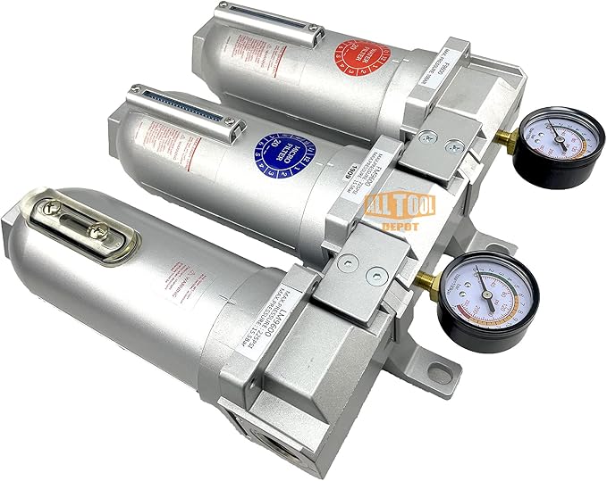 1" NPT SUPER DUTY Industrial Grade 3 Stages Filter Coalescing Desiccant Dryer System For Compressed Air Lines, Metal Bowls, Great For Paint Spray And Plasma Cutter (MANUAL DRAIN)
