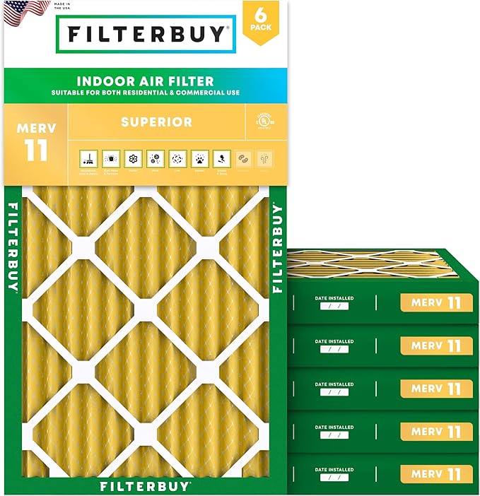 Filterbuy 8x24x2 Air Filter MERV 11 Superior Pet & Allergy Defense (6-Pack), Electrostatic Pleated HVAC AC Furnace Filters Replacement, Made in USA (Actual Size: 8.00 x 24.00 x 1.75)
