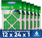 12x24x1 MERV 13 Air Filters, 6-Pack, Actual Size: 13.70” x 23.70” x 0.75”, Pleated Design with Enhanced Filter Media for Superior Filtration,Perfect for HVAC, AC & Furnace Systems