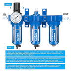 NANPU Zinc Alloy 3 Stage Air System - Particulate Filter, Coalescing Filter, Desiccant Dryer & Air Regulator, Poly Bowl, Manual Drain, Mid Flow, Suitable for Paint Spray & Plasma Cutter (1/2" NPT)