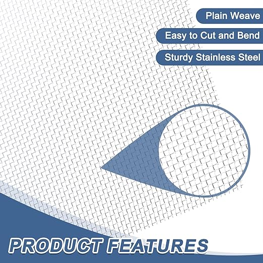 uxcell 16 Mesh 79" x 10" Woven Wire Mesh, 316 Stainless Steel Air Vent Filter Screen, Window Screen Mesh for DIY Projects Vents Cover Filtration Animals Fence