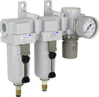 PneumaticPlus SAU470-N04DG-MEP 4 Stage Compressed Air Drying System - Particulate Filter, Coalescing Filter, Pressure Regulator & Water Separator, 1/2" NPT - Auto Drain, Metal Bowl for compressor