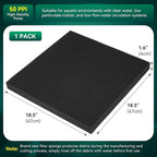 Borlech Aquarium Bio Filter Sponge Pad - Cut-to-Size Aquarium Filter Media for Fish Tank, Pond, Sump - Mechanical & Biological Filtration (18.5"x18.5"x1.6", 50PPI, 1 Pack)