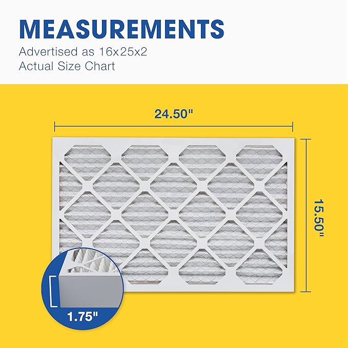 Aerostar 16x25x2 MERV 13 Pleated Air Filter, AC Furnace Air Filter, 12 Pack (Actual Size: 15 1/2" x 24 1/2" x 1 3/4")