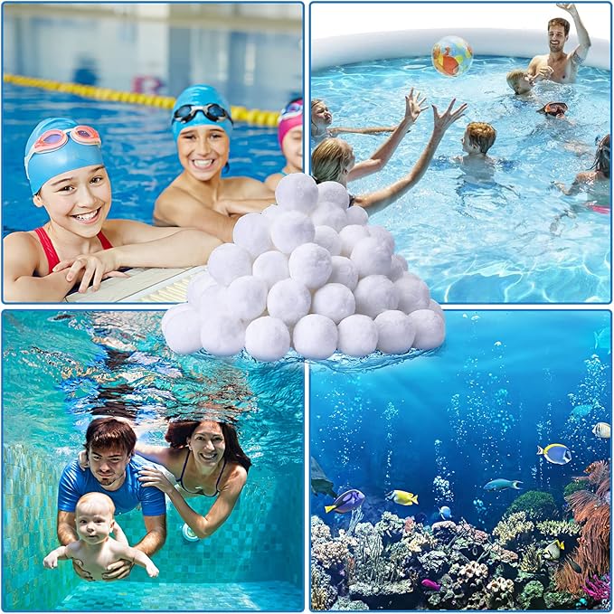 QwayHome 4.6 lbs Pool Filter Balls, Reusable Filter Sand Balls for Above Ground Pool Sand Pump, Pool Filter Sand Alternative, Eco-Friendly Fiber Filter Balls, Replace 165 lbs Filter Sand, White