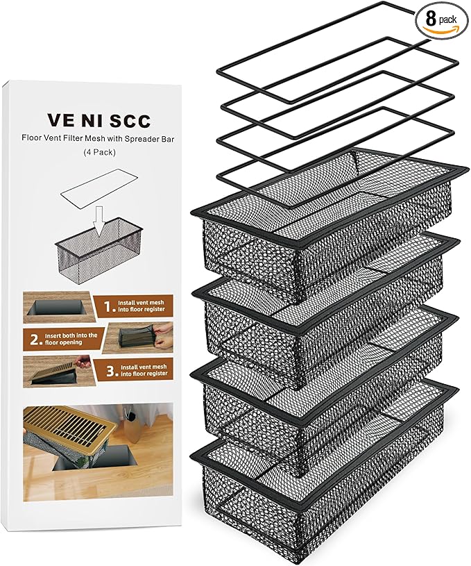 Floor Vent Screen Net, Air Vent Filter Mesh for Home Floor, Floor Register Cover Traps Catches Coin, Toys, Pet Food and Hair, Keeps Duct Cleaning - with Spreader Frame 4 Pack, 2x14 Inch