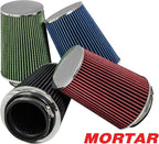 Mortar Aftermarket Auto Air Filter - Car Enthusiast Class Universal Cold Air Intake Gulps in More Air for More Engine Power & Passionate Induction Sound, 8-In-Long, Flange ID 4 In, Blue