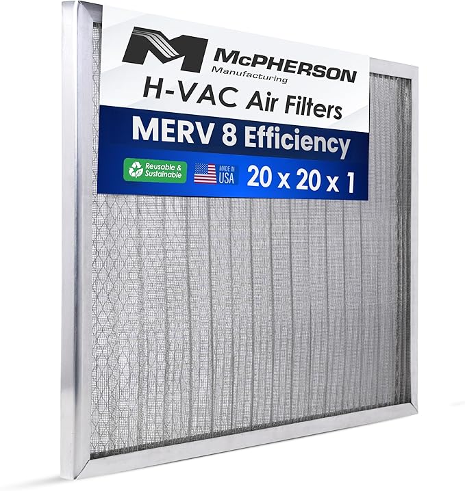 McPherson Reusable Air Filter 20x20x1 | Washable MERV 8 | Made in USA Metal Frame | HVAC AC Furnace | Permanent Electrostatic | Pet Dust Filtration