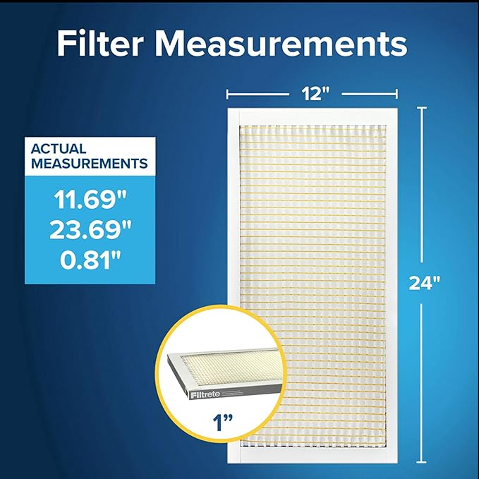 Filtrete 12x24x1 Air Filter, MPR 300, MERV 5, Clean Living Basic Dust 3-Month Pleated 1-Inch Air Filters, 6 Filters