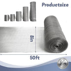 8" X 50 ft 304 Stainless Steel Mesh, Wire Mesh for Plants, Hole Fill Fabric Gap Blocker, Double Layer Metal Mesh Roll, Flexible Stretchy for Garden House and DIY (E-8" X 50 ft)