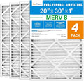 LotFancy 20x30x1 Air Filter MERV 8 4-Pack, Electrostatic Pleated Furnace & AC Filter, Captures Dust, Pet Hair, Pollen, Actual Size: 19.75"x29.75"x0.75"