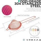 Homestia Fine Mesh Strainer for Kitchen, 304 Stainless Steel Cocktail Sieve Sifters for Food, Liquid Strainer Cup for Food, Drinks, Tea, Rice, Oil, Coffee, Juice, Flour, Fruits, Vegetables (Rose Gold)