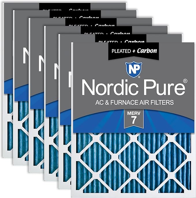 Nordic Pure 16x20x1 (Actual Size: 15 1/2 x 19 1/2 x 3/4) Pleated Air Filters MERV 7 Plus Carbon 6 Pack