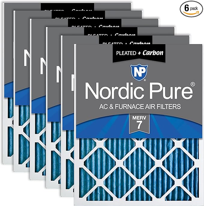 Nordic Pure 16x30x1 (Actual Size: 15 3/4 x 29 11/16 x 3/4) Pleated Air Filters MERV 7 Plus Carbon 6 Pack