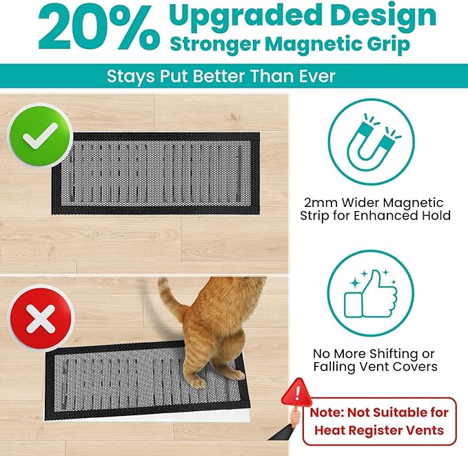 Efforest Floor Vent Covers Magnetic - 6 Pack Air Vent Filters Mesh Screen Dust Filter Vent Register Deflectors for Home HVAC AC Grilles & RV Vents - Strong Hold Washable (4x12 inch)