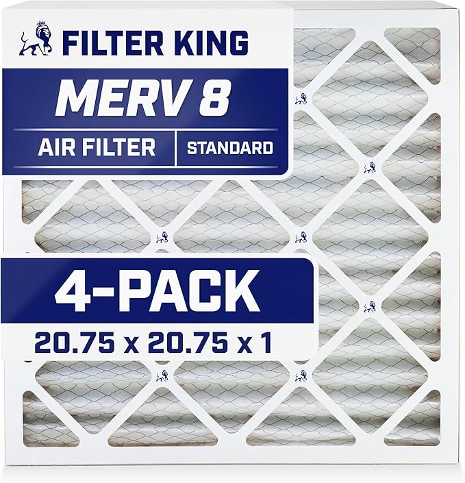 Filter King Air Filters 20.75x20.75x1 | 4-PACK | MERV 8 HVAC Pleated AC Furnace Filters | Air Purifier | Replacement Filters for Clean, Healthy & Fresh Environment | MADE IN USA