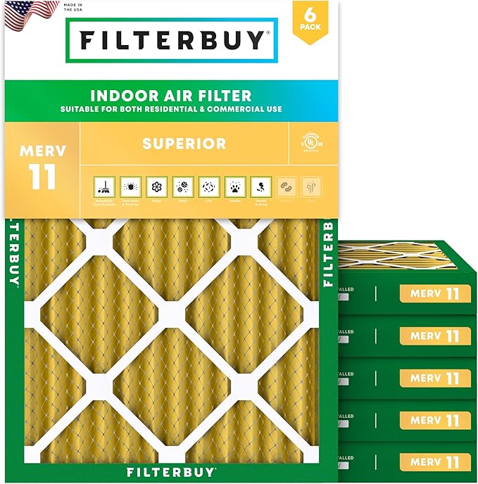 Filterbuy 24x30x2 Air Filter MERV 11 Superior Pet & Allergy Defense (6-Pack), Electrostatic Pleated HVAC AC Furnace Filters Replacement, Made in USA (Actual Size: 23.50 x 29.50 x 1.75)