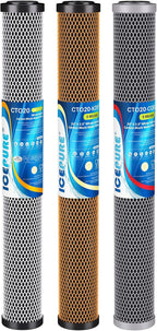 ICEPURE 20" x 2.5" Whole House Water Filter Replacement Combo Kit, Activated Carbon Block, KDF Filter Cartridge and Upgraded Activated Carbon Lead Remove Filter for 3-Stage Water Filter System