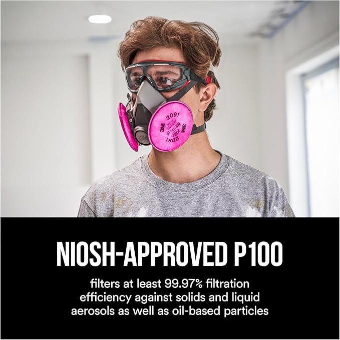 3M P100 Performance Filter 2091, 2 Pairs, Use With Any 3M Bayonet Mount Respirator, NIOSH-APPROVED P100 Filters, For Removal Of Mold, Lead Paint, & Working With Fiberglass Insulation (2091P2-DC)
