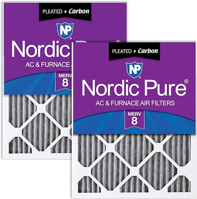 Nordic Pure 16x20x1 (Actual Size: 15 1/2 x 19 1/2 x 3/4) Furnace Air Filters MERV 8 Pleated Plus Carbon 2 Pack