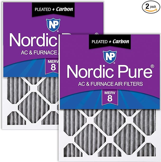 Nordic Pure 18x24x1 (Actual Size: 17 1/2 x 23 1/2 x 3/4) Furnace Air Filters MERV 8 Pleated Plus Carbon 2 Pack